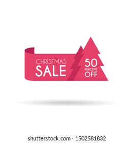 christmas price tag with tree symbol. discount 50 off