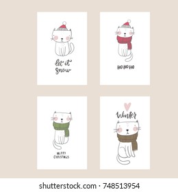 Christmas print with cute cat