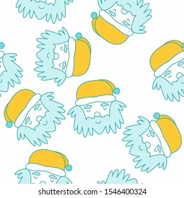Christmas print design for wrapping paper, textile. Colorful vector background with smiling Santa Clauses faces. Vector holiday backdrop.