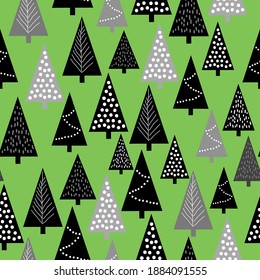 Christmas print for packaging and postcards. Abstract black and gray Christmas trees . On a light green background. Vector texture.