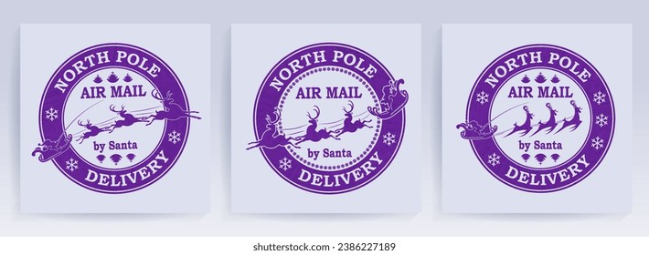 Christmas print, Santa Claus mail, rides reindeer sleigh, set.