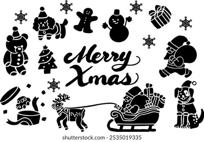 Christmas print style vector illustration set