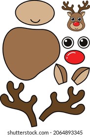 Christmas printable crafts , deer , for kids toddlers cut out and glue Scissor Skills . puppets