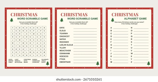 Christmas Printable Party Game Bundle Word Search, Word Scramble, Alphabet Game – Holiday Activity for Kids and Family