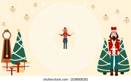 Christmas printable worksheet for kids with nutcracker chracter and gift boxes, help to find right way to mouse king