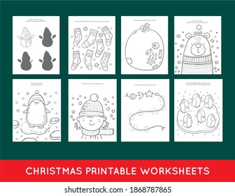 Christmas printable worksheets. Christmas Activity and coloring page for Christmas kids Party