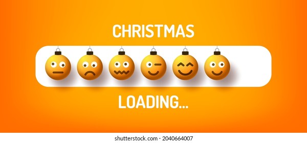 Christmas Progress bar with emoji ball - Christmas Loading and emotion face ball in realistic style. Vector illustration design, poster, greeting card, new year decoration