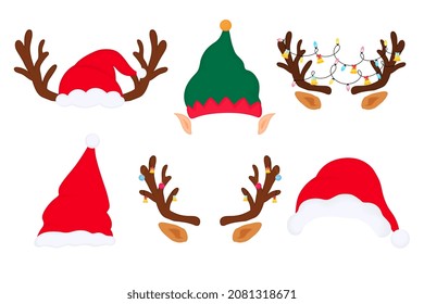 Christmas Props. Photo Booth Set. Deer Antlers, Elf Hat And Ears, Santa Claus, Gnome.