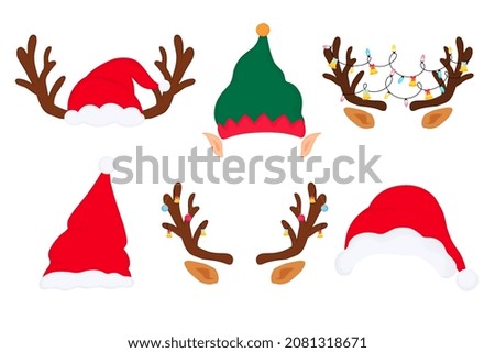 Christmas props. Photo booth set. Deer antlers, elf hat and ears, santa claus, gnome.