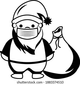 Christmas protective medical mask Santa Claus gift bag cartoon walk character Concept Vector Icon Design, Merry Christmas Symbol on white background, New Year Celebration Sign,