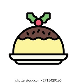 Christmas Pudding Dessert Vector Illustration, Filled Style Icon