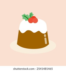 Weihnachtspudding. Feiertage, Dezember, Weihnachten, Party, Dessertkonzepte. Flaches dekoratives Vektordesign, einzelne Illustration.