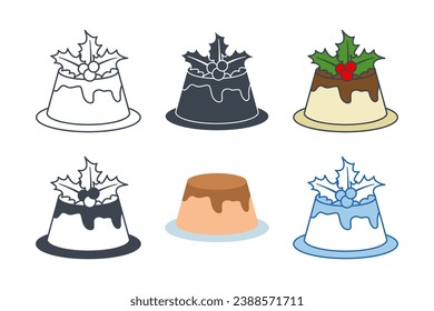 Christmas pudding with holly berry icon collection with different styles. Christmas Pudding icon symbol vector illustration isolated on white background