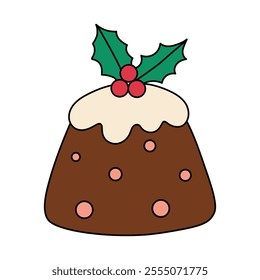 Christmas Pudding with Holly Leaves coloring pages for kids. Trace and color Christmas Pudding with Holly Leaves character. Holiday seasons worksheet printable for kids. Christmas worksheet.