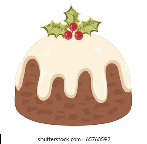 Christmas Pudding On White.Vintage