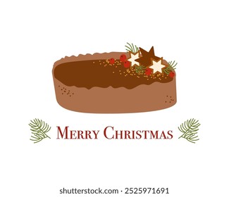Christmas pudding vector cartoon illustration. Christmas home-baked food, bakery, cakes, cute winter holiday pies with holly berries. Holiday dessert hand drawn card, poster. Traditional festive cakes