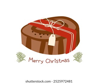 Christmas pudding vector cartoon illustration. Christmas home-baked food, bakery, cakes, cute winter holiday pies with holly berries. Holiday dessert hand drawn card, poster. Traditional festive cakes