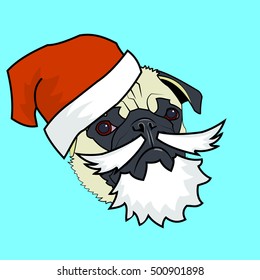 Christmas pug beard and hat