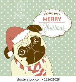 Christmas Pug! Cute little gog in santa hat