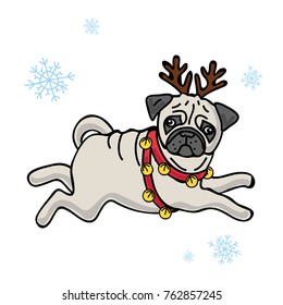 Christmas Pug with horns