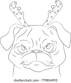 christmas pug with horns