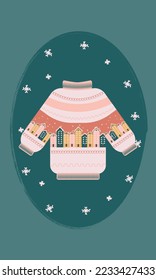 Christmas pullover card house wishes