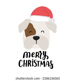 Frances de perritos de Navidad. Cuta ilustración de dibujos animados con citas de amantes del perro. Te agradecemos una Feliz Navidad. Elementos de diseño de vacaciones para tarjetas de felicitación, pegatinas, camiseta, afiche.