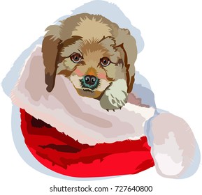 Christmas puppy New Year vector illustration isolated