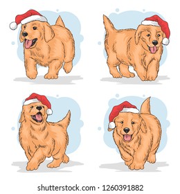 CHRISTMAS PUPPY SANTA CLAUS HAT VECTOR