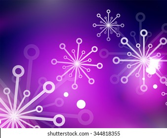 Christmas purple color abstract background with white transparent snowflakes. Holiday winter template, New Year layout