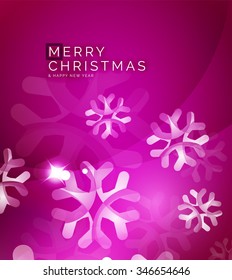 Christmas purple color abstract background with white transparent snowflakes. Holiday winter template, New Year layout