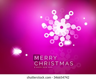 Christmas purple color abstract background with white transparent snowflakes. Holiday winter template, New Year layout