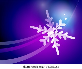 Christmas purple color abstract background with white transparent snowflakes. Holiday winter template, New Year layout