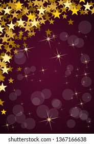 Christmas in purple, empty background made with starry sky and blurry lights 