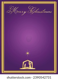 
Christmas - Purple and Gold Frame with a Manger at the Bottom