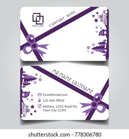 Christmas Purple White Theme of creative business card and name card with horizontal curve corner template for vector design layout standard of size.