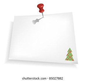 Christmas push pin with paper note red and green background