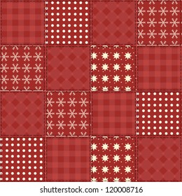 Christmas Quilt Seamless Pattern. Vector Background In The Style Of Patchwork.