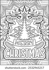 Christmas Quote Coloring Page for Adults. Christmas Quote Line Art Coloring Page.