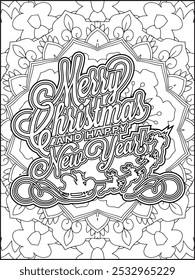 Christmas Quote Coloring Page for Adults. Christmas Quote Line Art Coloring Page.