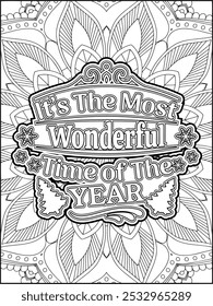 Christmas Quote Coloring Page for Adults. Christmas Quote Line Art Coloring Page.