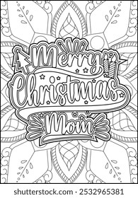 Christmas Quote Coloring Page for Adults. Christmas Quote Line Art Coloring Page.