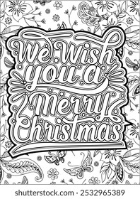 Christmas Quote Coloring Page for Adults. Christmas Quote Line Art Coloring Page.