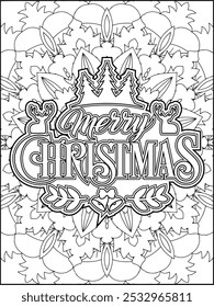 Christmas Quote Coloring Page for Adults. Christmas Quote Line Art Coloring Page.