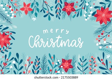 Christmas quote decorated with frame of decorative floral elements for posters, prints, greeting cards, invitations, banners, templates, etc. EPS 10
