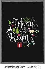 Christmas Quote. Quote isolated on background. Merry and bright.