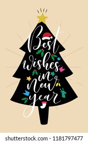 Christmas quote, lettering. Print Design Vector illustration. Best wishes in new year.