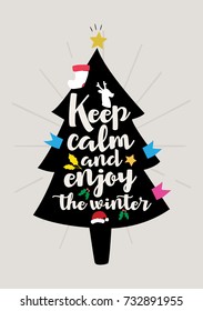Christmas quote  lettering  Print Design Vector illustration  Keep calm   enjoy the winter 