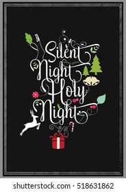 Christmas Quote. Silent night, Holy night. Backdrop. Postcard, poster, textile design. Vector illustration.