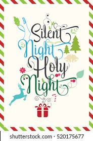 Christmas Quote. Silent night, Holy night. Backdrop. Postcard, poster, textile design. Vector illustration.